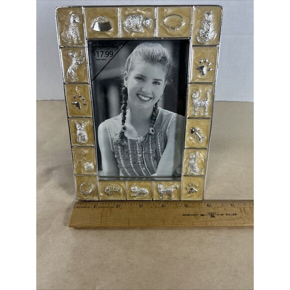 Green Tree Gallery Vintage 4”X6” Frame Animals Pets Yellow Swirl Cat Vintage - Picture 7 of 12